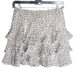 Selfie Leslie Leopard Ruffle Mini Skirt Size US 8 Tiered Flowy Boho Cottagecore